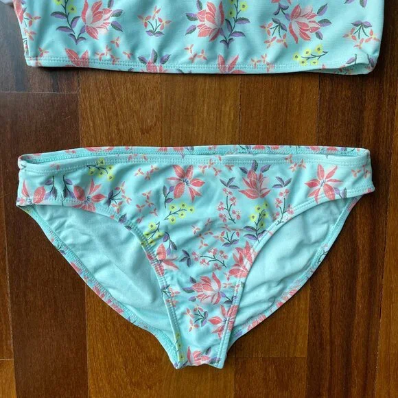 Lucky Brand Youth Girl’s Blue Floral Two Piece Bikini Set Swimwear - Picture 4 of 6